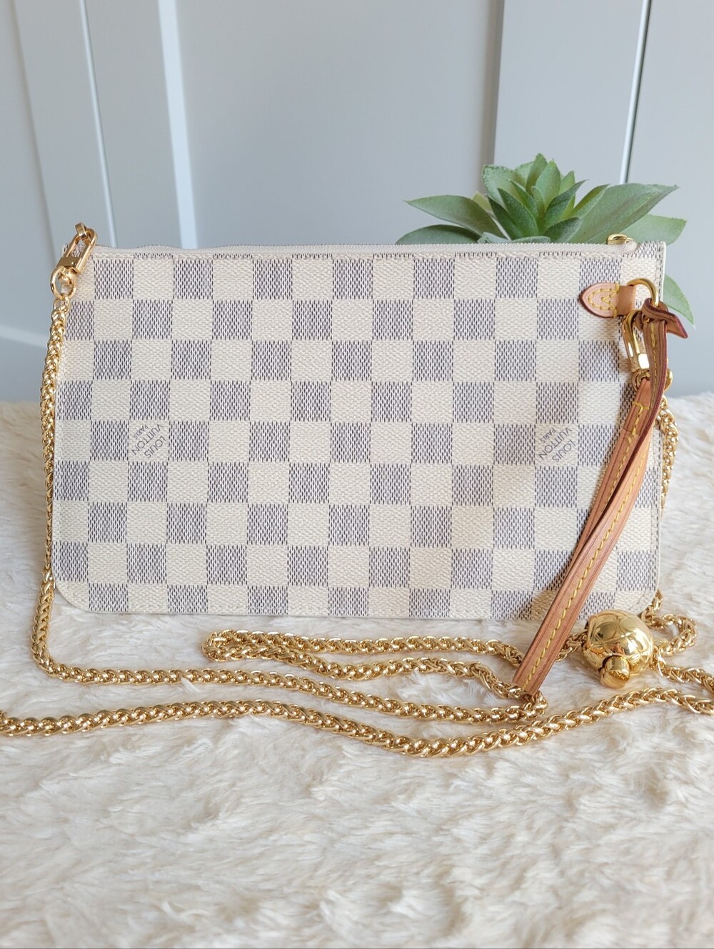 💕Louis Vuitton Neverfull Gm Mm Clutch Wristlet Damier Azur - Microchipped